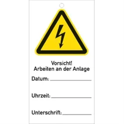 Schild Sicherheitsanhänger Vorsicht!Arbeiten an d. Anlage,Kunststoff,76x147mm,10Stk./VE