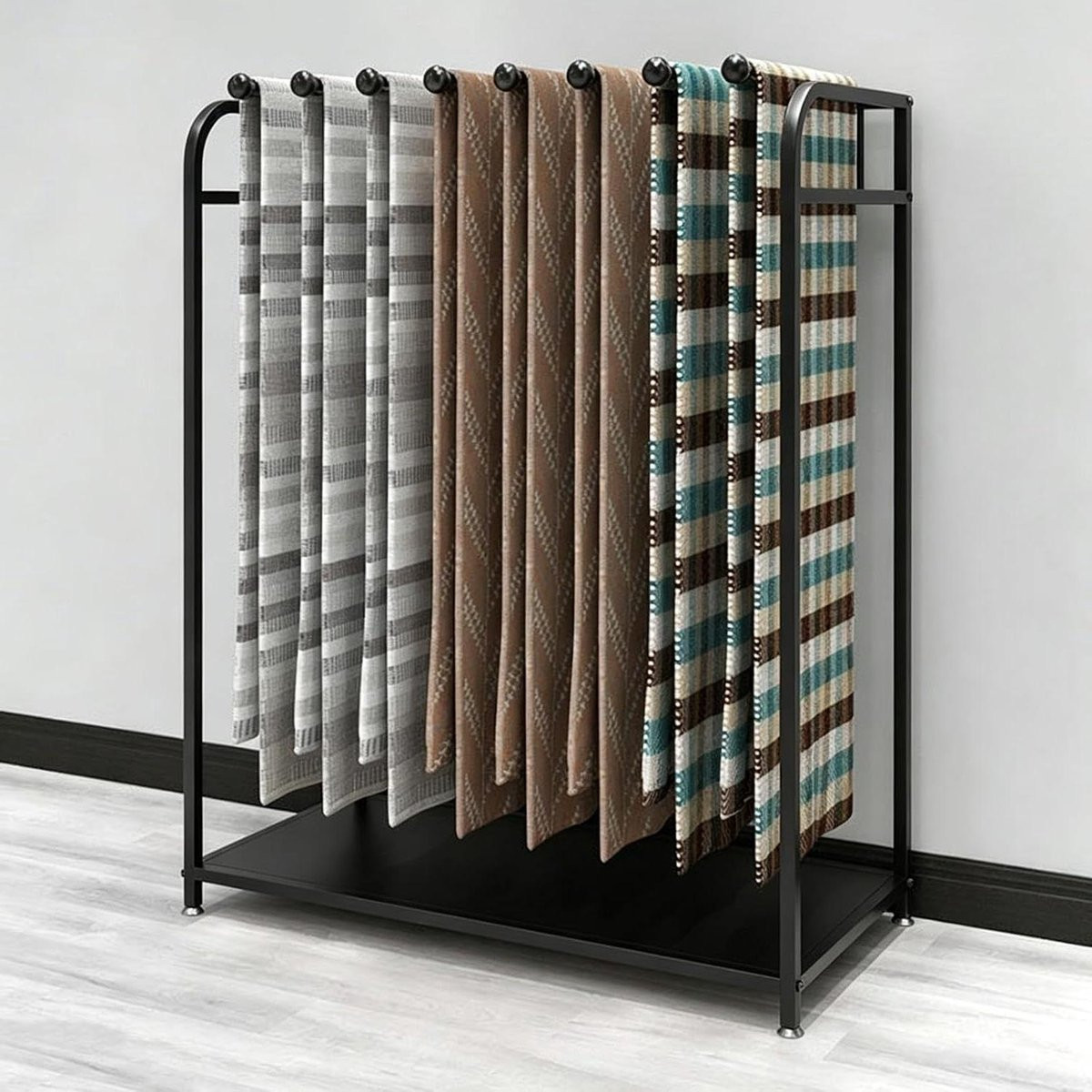 Displaystandaard voor stoffen en textiel - Zwart stalen organizer - Hoogte: 150 cm