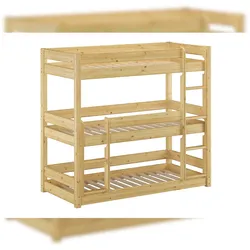 Erst-Holz Dreier-Stockbett für drei erwachsene Personen 80x200 Kiefer massiv natur Zubehör wählbar V-60.03-08 Rollrost inkl.