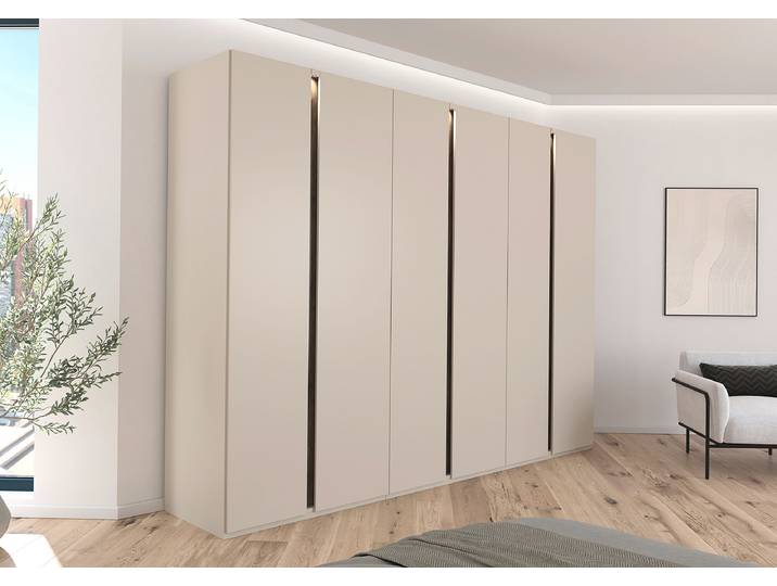 Drehtürenschrank Luana 301cm mit Beleuchtung Beige/Kaschmir/Eiche Havanna Dekor Premium