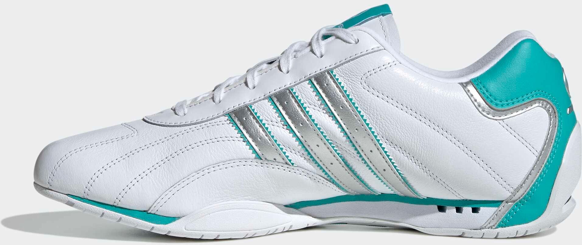 Sneaker ADIDAS PERFORMANCE "ADIRACER LO MERCEDES AMG PETRONAS F1 TEAM", Herren, Gr. 45, weiß (cloud weiß, matte silber, semi mint rush), Leder, Synthetik, Schuhe Sneaker