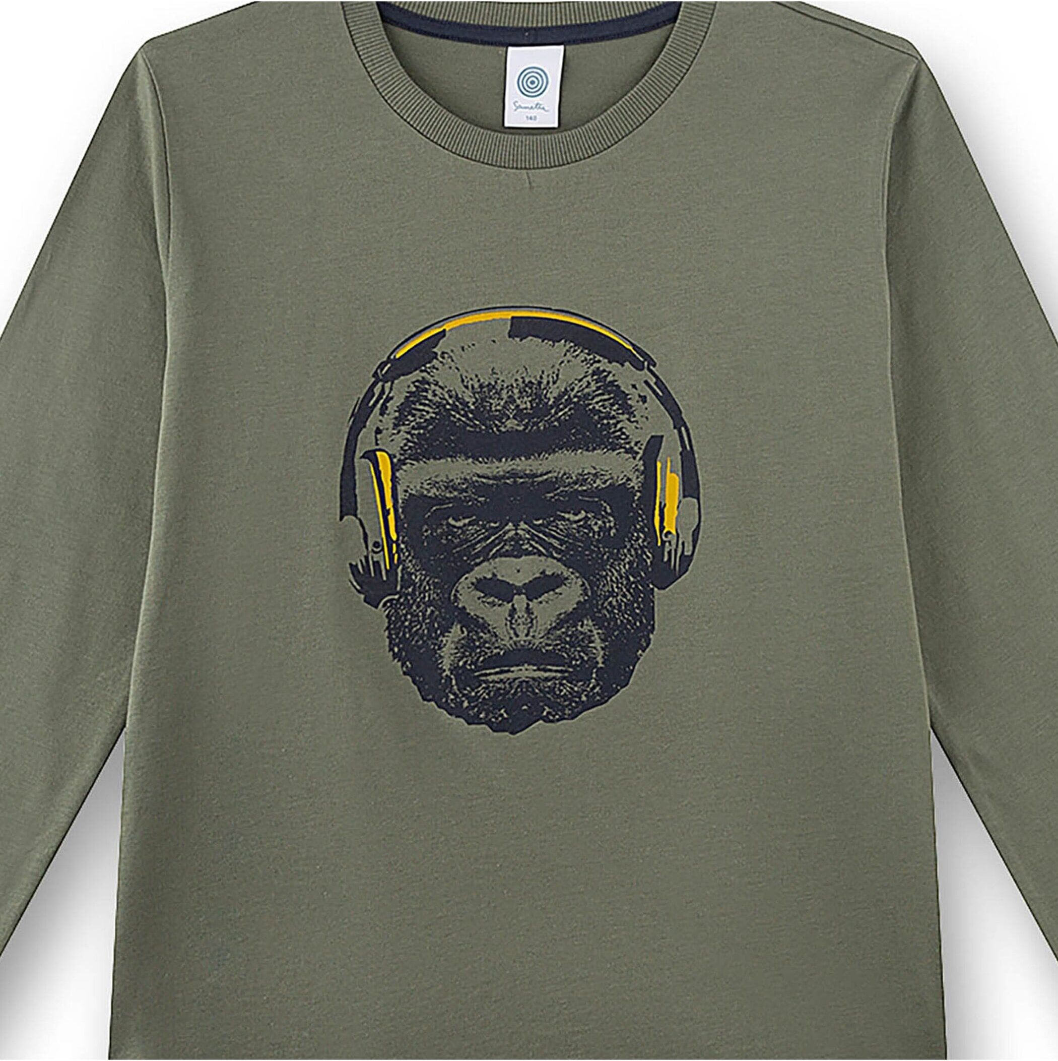 Schlafanzug SANETTA "Pyjama Pyjama Teens Gorilla lang", Jungen, Gr. 152, bunt (grün, blau), Obermaterial: 100% Baumwolle CO., Homewear-Sets Schlafanzug