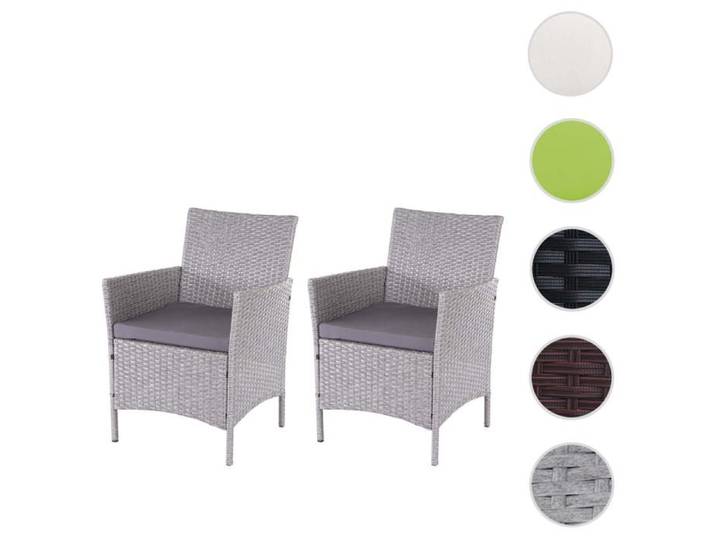2x chaise de jardin en poly rotin Halden chaise en osier ~ gris coussins anthracite