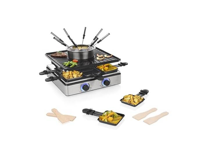 Princess Raclette und Fondue, 31 x 31 cm, 1800 W, für 8 Personen Doppelter Thermostat, Kratzfeste Keramikbeschichtung, Abnehmbare Teile, 2 m Kabel, 01.162670.01.001