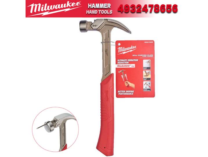 MILWAUKEE 4932478656/48-22-9080 Marteau à griffes incurvé en acier de 20 oz, marteau à clous pour le travail du bois, outils à main Milwaukee