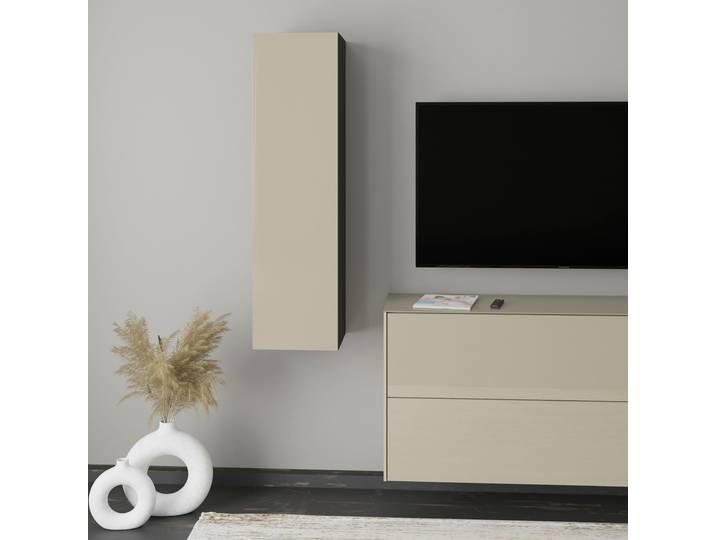 Hängeschrank Reno , beige (graphit schwarz matt, glas kaschmir glanz), B:32cm H:118cm T:33cm, Glas, Holzwerkstoff, SET ONE BY MUSTERRING, Schränke, Hängeschrank, Für vertikale Montage, alternativ waagerecht montierbar