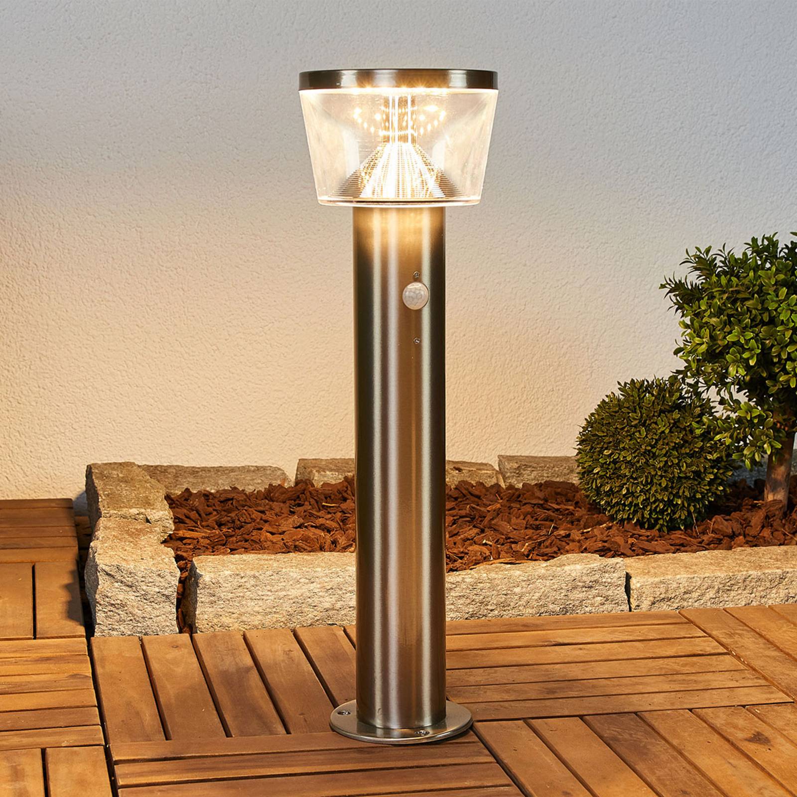 Lindby LED-Solar-Sockelleuchte Antje, Bewegungsmelder, IP44 Antje, alu / grau / zink, Edelstahl, Modern, Solarleuchten