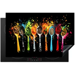 HERDABDECKPLATTE Löffel - Gewürze - Modern - Graffiti - Farbe - Farbenfroh Glaskeramikkochfeldabdeckung 80x52 cm