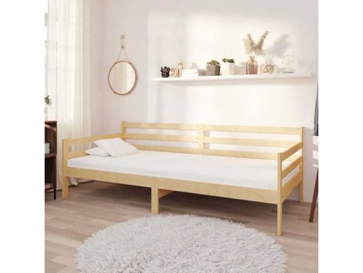 KGHFDVB Bett 204 x 98 x 70 cm aus Kiefernholz Braun Massives Massives Kiefernholz unbehandelt, PU-Schaumstoff D25 Matratze, tagsüber Sofa nachts Bett, für Übernachtungsgäste