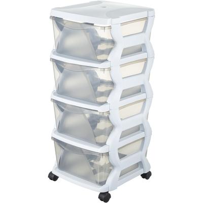 Rollwagen BISCHOF BAMA "Insieme", weiß (transparent, weiß), B:40cm H:80cm T:36cm, Polypropylen, Rollwagen, Rollwagen, mit 4 Aufbewahrungsboxen