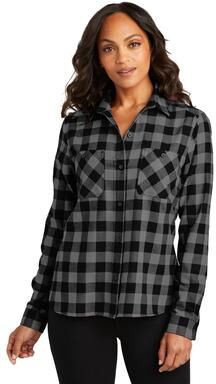 Port Authority LW669 Women's Plaid Flannel Shirt in Gray/Black Buffalo Check size XXL   Cotton/Polyester Blend