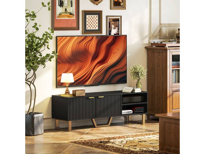 HOMCOM Meuble TV 70 2 Portes Cannelées avec Passe-Câbles
