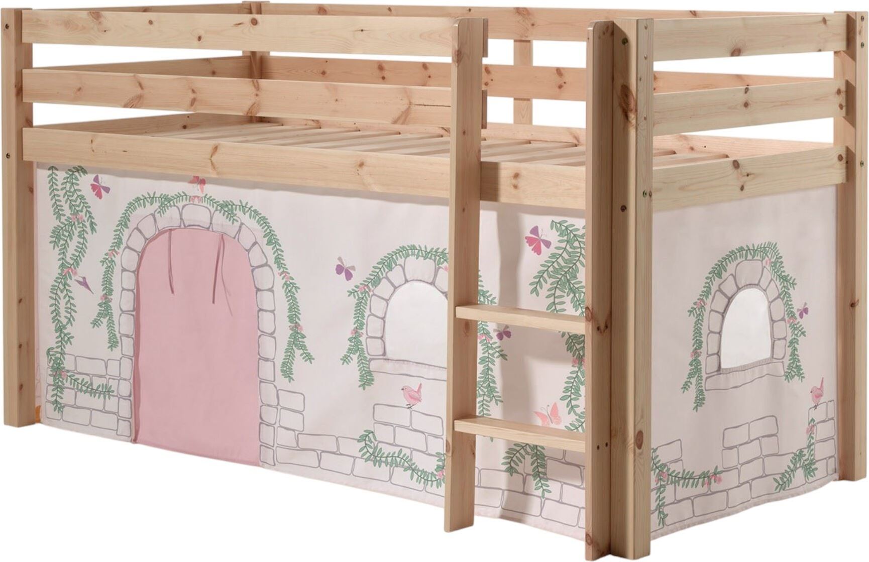 Kinderbett Karolina 210x114x106 Massivholz Natur Textilset Burg 1