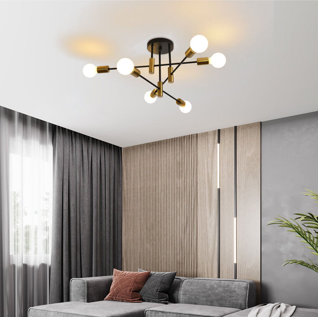 George Oliver Collinsville 6 - Light Sputnik Chandelier,Mid Century Modern Chandeliers Industrial Ceiling light Matte Black;Gold 62cm W X 62cm D