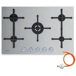 Klarstein Illuminosa 5 Gaskochfeld 5-flammig Sabaf-Brenner Edelstahl Silber