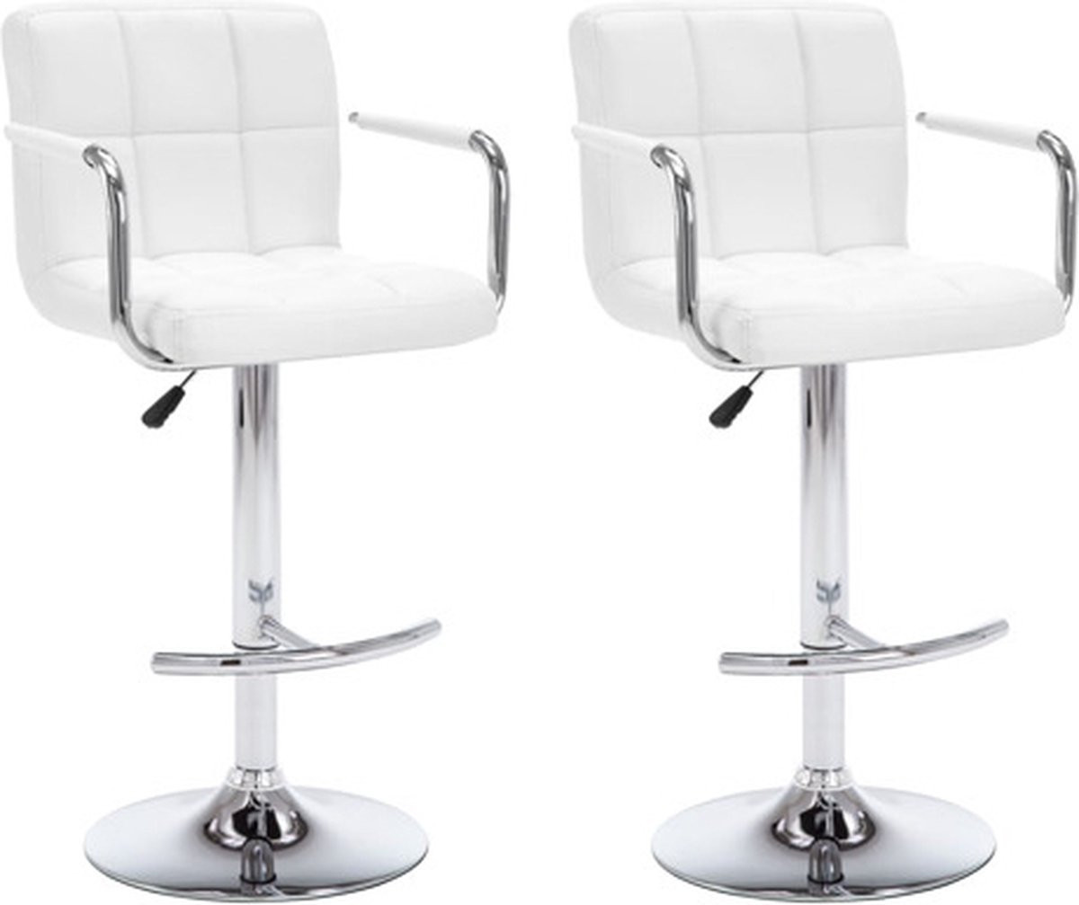 vidaXL Barstoelen met armleuningen - 2 stuks - Kunstleer - Wit