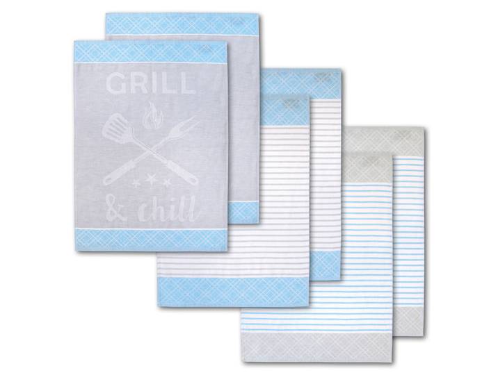 Geschirrtuch DYCKHOFF Grill & Chill, mit 3 verschiedenen Motiven, Masse je Tuch ca. 50x70 cm , blau (aqua), B:50cm L:70cm, 100% Baumwolle, Geschirrtücher, Geschirrtuch, aus 100% Baumwolle, mit Grillbesteck-Motiv und Schriftzug