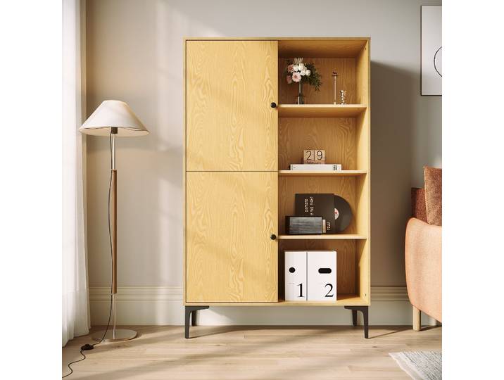 SIRHONA Vitrine de style moderne Semi-ouverte Bibliothèque à 8 compartiments salon Étagère de Rangement Meubles couleur bois 100x35x160 cm