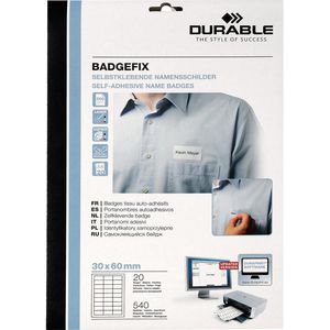 Durable Namensetiketten 8333 Badgefix, weiß, 60 x 30mm, selbstklebend, ablösbar, 540 Stück