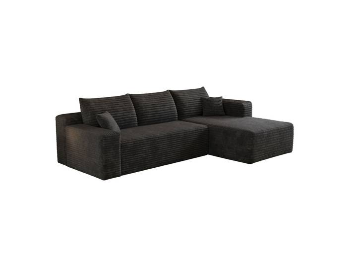 Canapé d'angle compressé noir en velours côtelé avec chaise longue