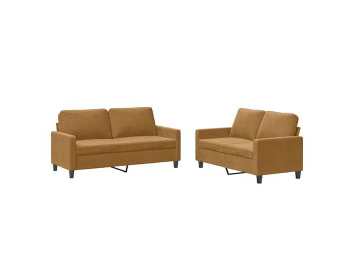 KUTYWEXFM 2-TLG Sofagarnitur mit Kissen Samt Couch Set Braun Gemütliches Couch Set mit Samtbezug und Schaumstoffpolsterung für Ihr Wohnzimmer inklusive vier weicher Kissen