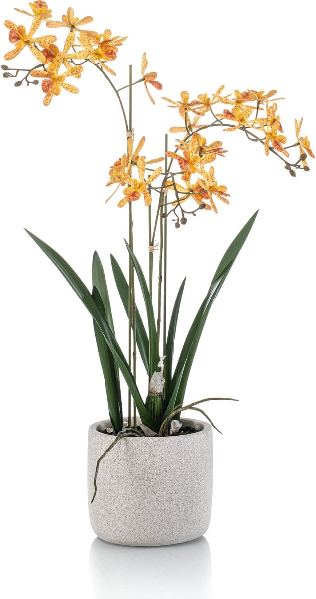 Emerald Kunstplant Orchidee in pot geel/oranje - 56 cm