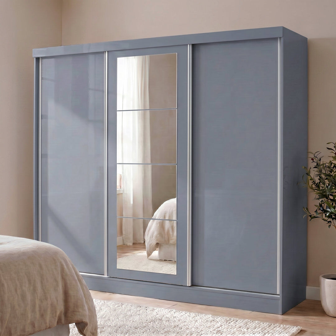 Zipcode Design Cascio 3 Door Sliding Wardrobe Grey 194cm H X 242.5cm W X 62cm D