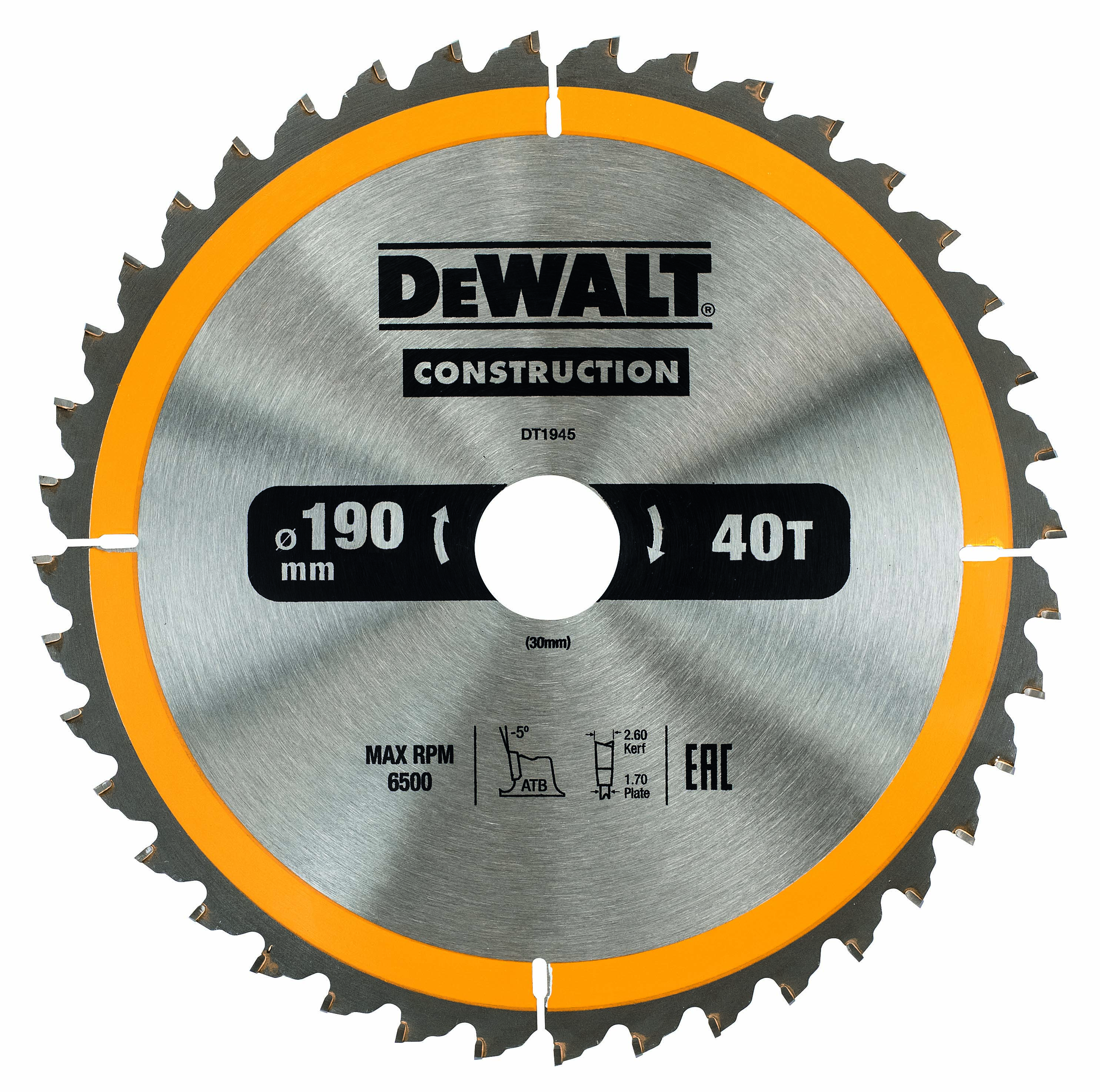 Kreissägeblatt DEWALT Handkreissäge 190/30mm 40WZ DT1945-QZ