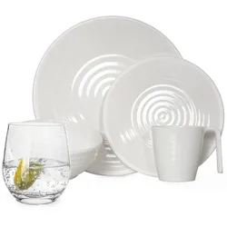 Moritz Melamin Geschirr Set 4 Personen Crema 16 Teilig + Tiamo Gläser Wassergläser Tafelgeschirr Picknick BBQ Kochgeschirr