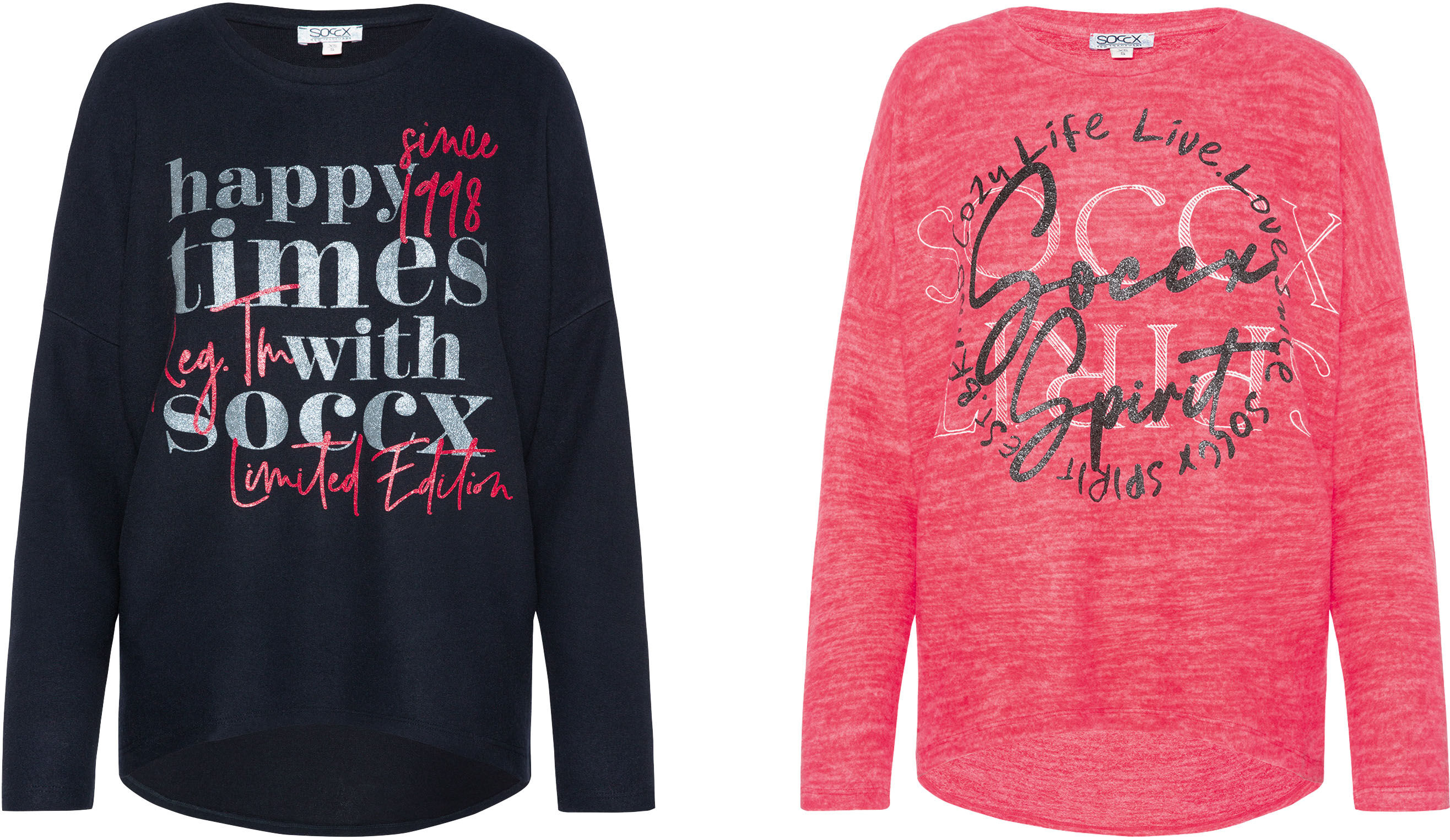 SOCCX Damen Flauschpullover mit Glitterdruck