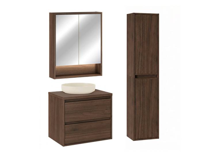 Petits-meubles Badmöbel 60cm Edmé 2er-Set Dunkles Holz, Braun, Holzwerkstoff, 60x52.2x46 cm, Badezimmer, Badmöbelsets & -serien, Badmöbelset