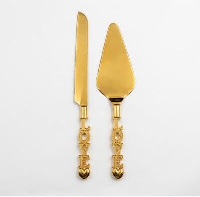 Jiallo "Golden ""LOVE"" Script Cake Knife and Server Serving Set"