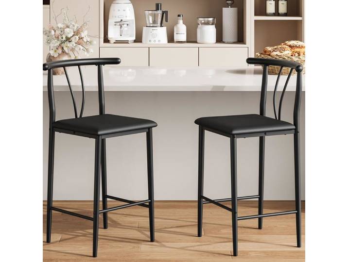 Ensemble 2 tabourets bar dossier repose-pieds coussin épais 25in cuisine îlot noir