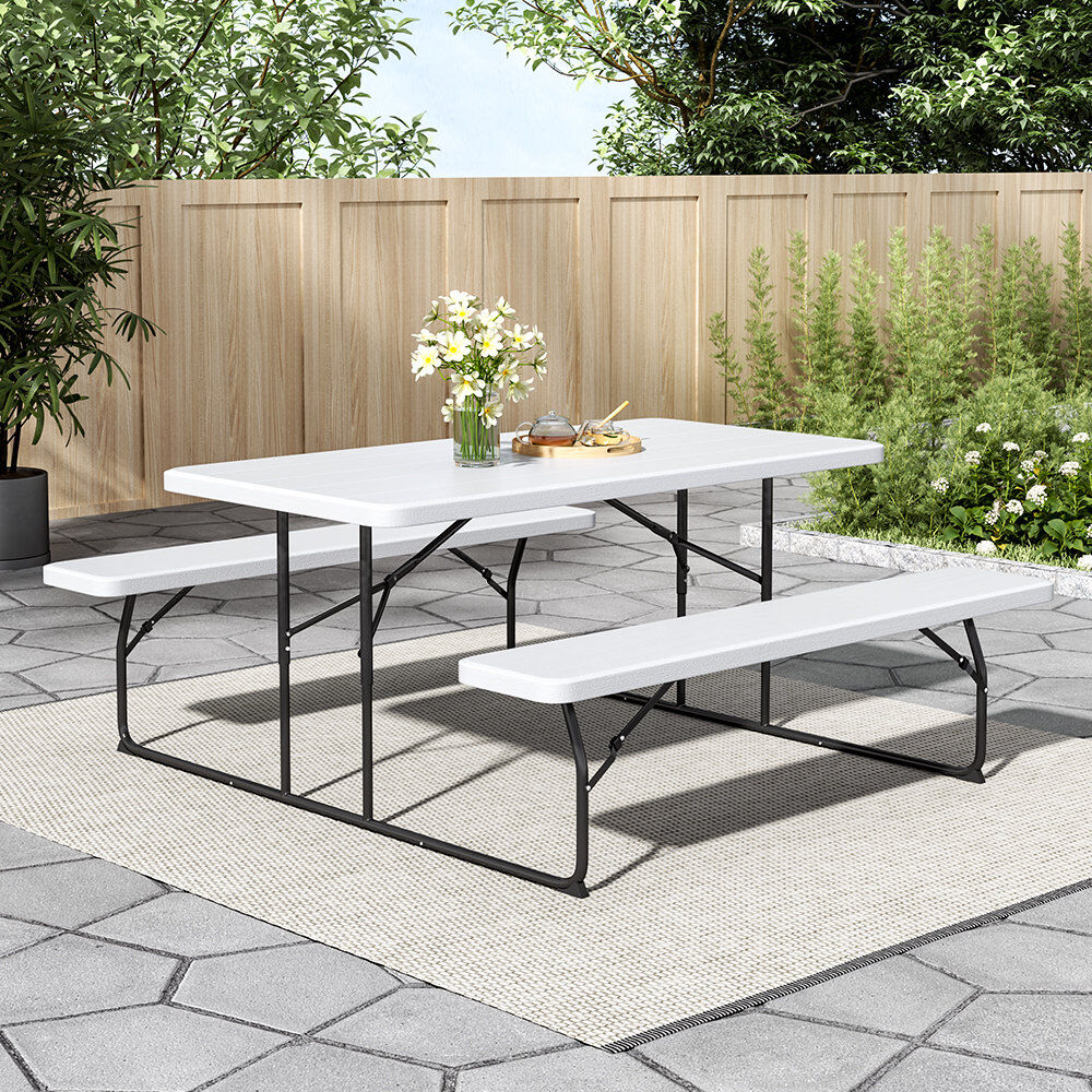 Dakota Fields Brutton 6 - Person Patio Dining Set with Rectangular Table White 6
