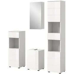 BADMÖBEL Set 4-teilig weiß Hochglanz 144 cm, Badschränke mit viel Stauraum