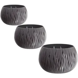 WellHome - Set mit 3 BOWL SANDY Pflanztöpfen aus Kunststoff mit Wasserreservoir in Anthrazit Größe Set M