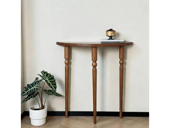 Halbrund Konsolentisch Massivholz Wandtisch Flur Schmaler Beistelltisch Eingangstisch Standfeste Konstruktion aus Holz mit einfacher Montage für Flur Wohnzimmer(Brown,39.4*31.5in/L100*80cm)