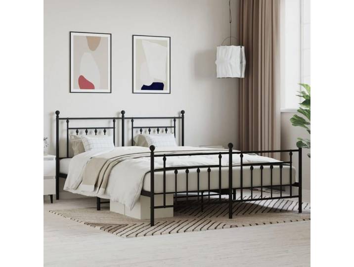 Cadre lit métal noir avec pied de lit 180x200cm sans matelas