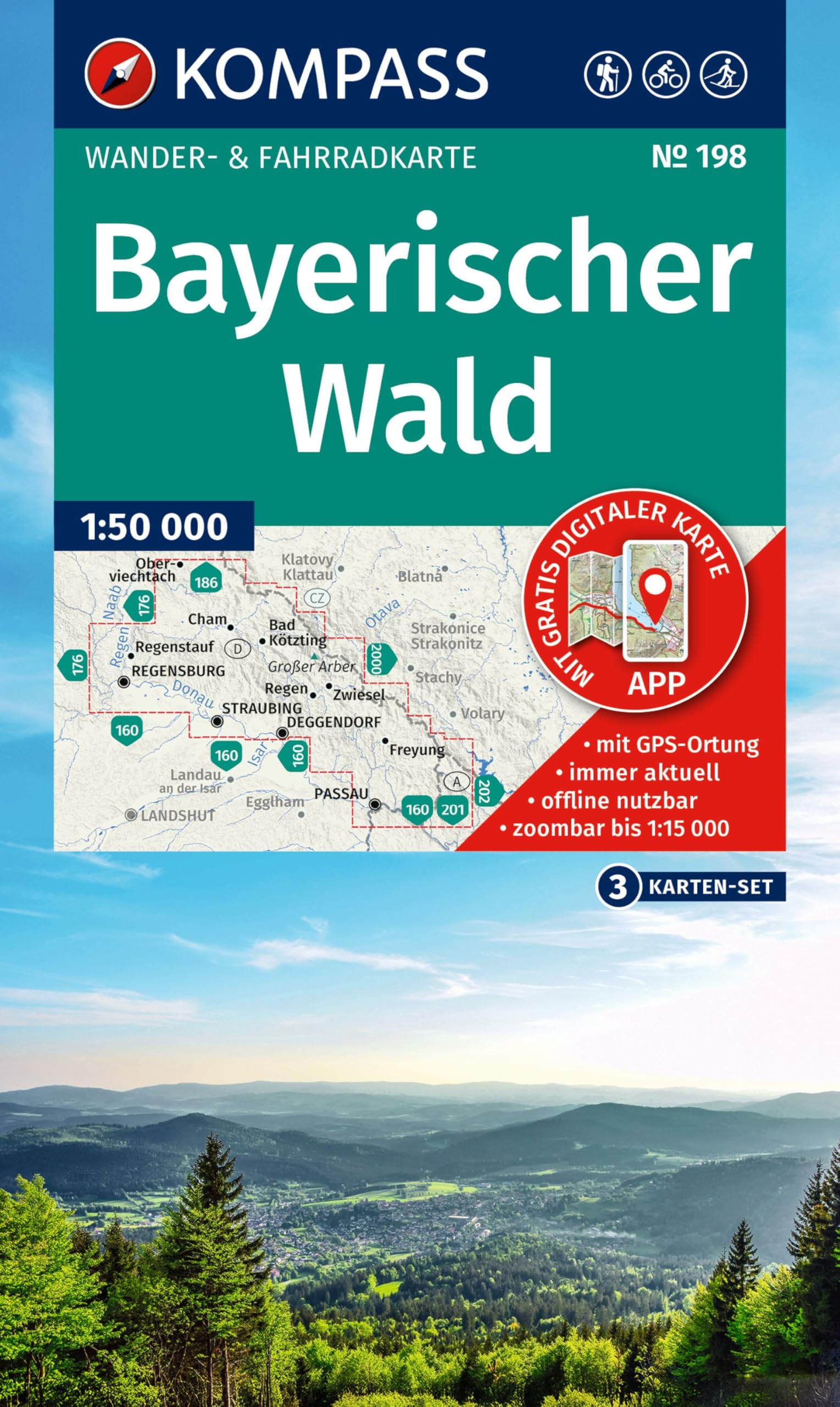 KOMPASS Wanderkarten-Set 198 Bayerischer Wald (3 Karten) 1:50.000: Wander- und Fahrradkarte in einem - inklusive Offline-Verwendung in der KOMPASS-App. Wander-& Radwege. Skitouren. Langlaufen. - Preis vom 15.10.2026 23:06:25 h
