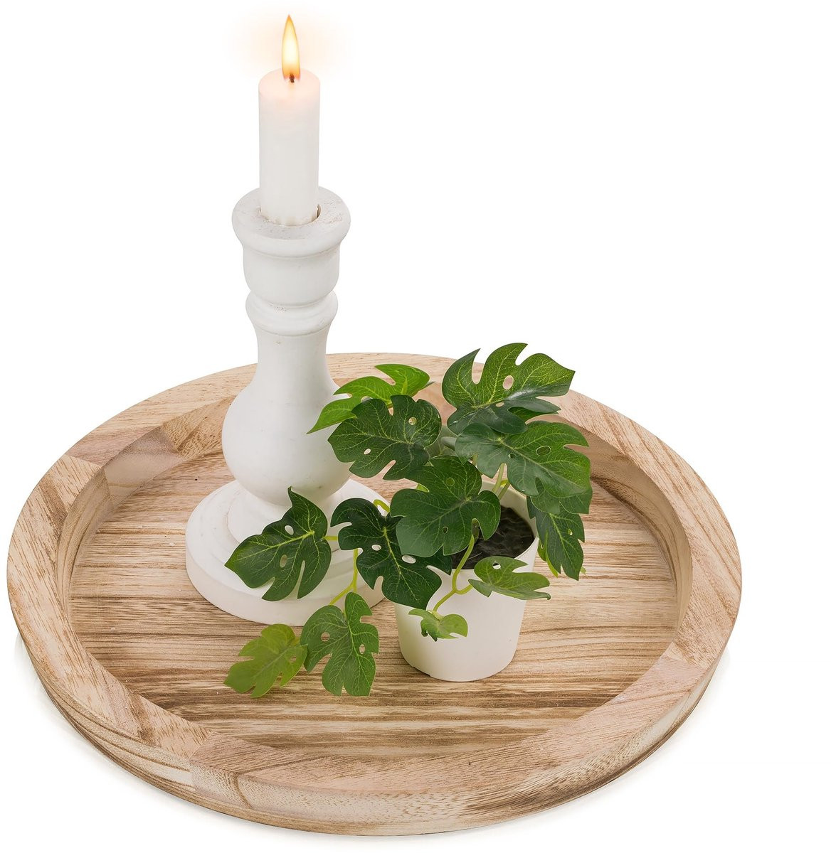 Allecto Rond Houten Dienblad - Decoratief Kaarsenblad in Vintage Stijl