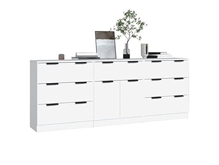 KTHLBRH Anrichte 3 Stück weiß mehrschichtiges Holz 60 x 30 x 70 cm Leicht zu reinigen, großer Stauraum, multifunktionales Möbelstück, mit Schubladen