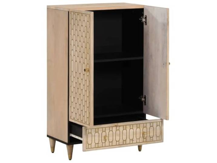 KGHFDVB Highboard Massivholz Mango 60x33x100 cm Handgeschnitztes Design, Holzbeine, Viel Stauraum, Mit Wandhalterung