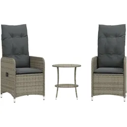 vidaXL Outdoor-Lehnstühle 2 Stk. mit Tisch Grau Poly Rattan