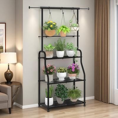 ZWYO HOSIMU 3-Tier Metal Hanging Plant Shelf with Extendable Rod & Rust-Resistant Frame for Balcony Patio Indoor Display