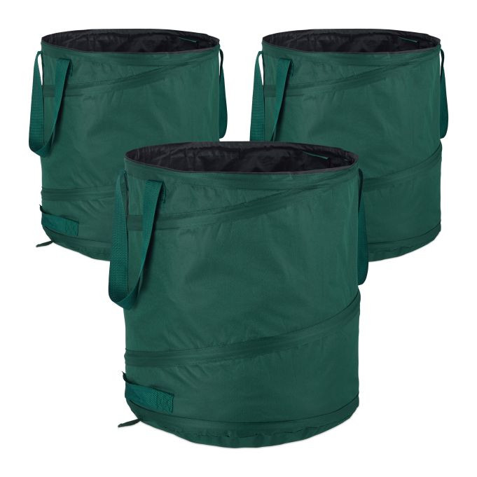 Relaxdays Tuinafvalzak Pop-up Set van 3, Groen, 85 Liter, Diameter: 46 cm