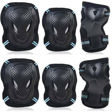 Inspire Select 6PCS Adult & Youth Protective Gear Set Knee Pads, Elbow Pads & Wrist Guards For Skateboarding, Cycling & Skating blue 1pc l