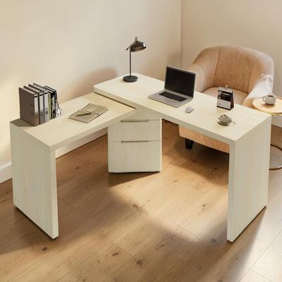 Fundinbaths 90 Inch L-Shaped Executive Desk with 360° Rotating Design and 3 Drawers, Modern Corner Desk