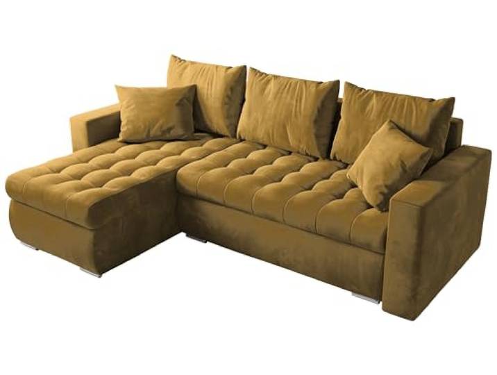 BROMARKT Sofa mit Schlaffunktion und Bettkasten Selfgelb Schlafsofa L Form Wohnlandschaft Eckcouch Sofa Freistehend Polstercouch Ecksofa Schlafcouch Stauraum 238 cm Breite 4 Sitzer Stoff Kronos