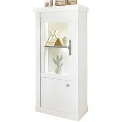 VITRINE weiß Pinie Landhaus, Vitrinenschrank 70 x 146 cm, Soft-Close-Funktion