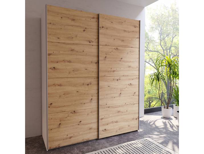 Armoire coulisses -Hauteur 211cm 170cm Blanc/Marron/Imitation chêne Artisan